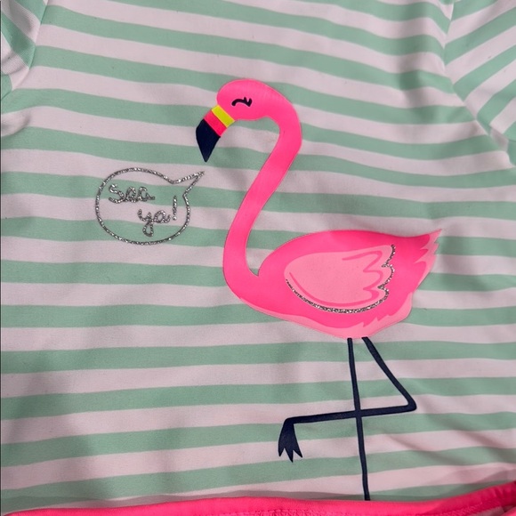 Carters Girls 9M Swim Set with Flamingo Design Rashguard Swin Suit Ruffle -NWOT - Picture 3 of 5